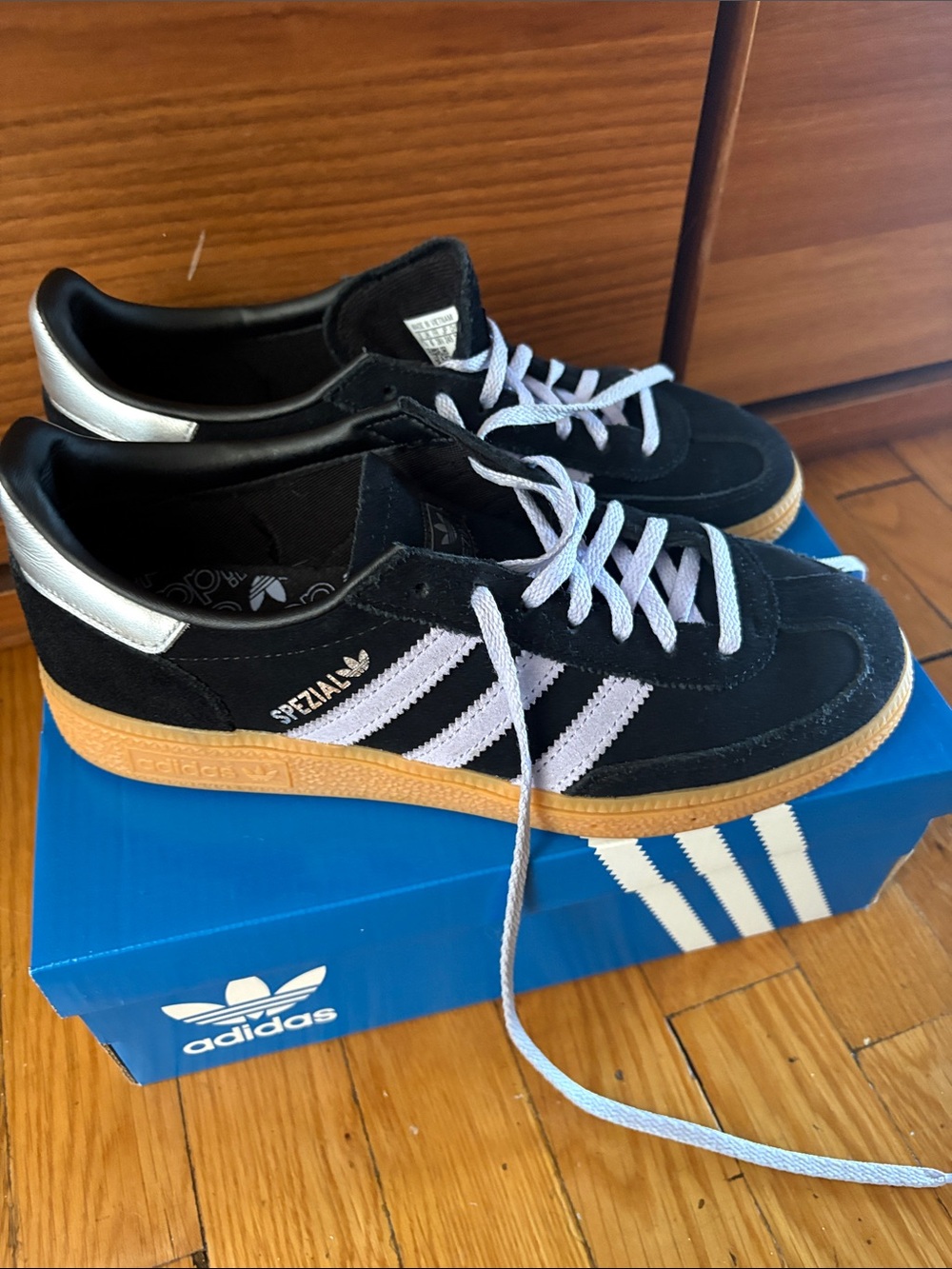 adidas Originals Black & White Spezial Suede Sneakers with Gum Sole